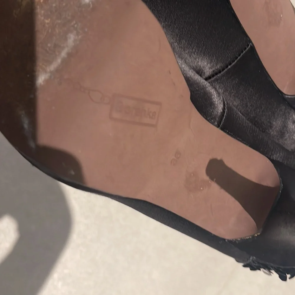 Bershka women size 36 satin black and sequin heels open toe shoes platform Y2K